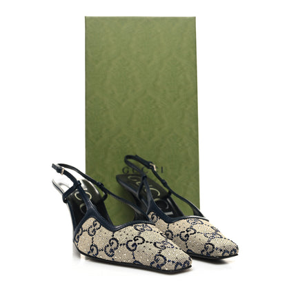 Gucci GG Monogram Malaga Kid Crystal Square G 75mm Slingback Pumps 35.5 Beige Blue 8 of 8