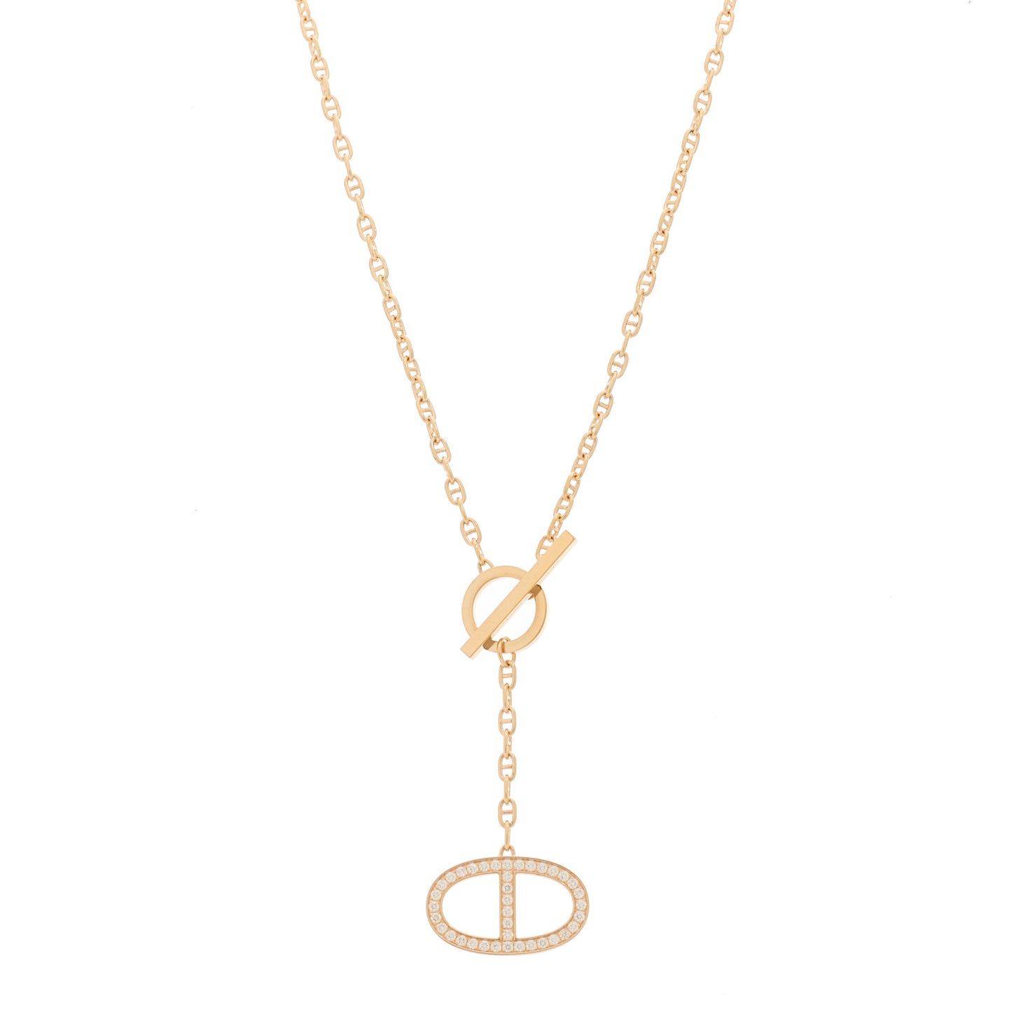 18K Rose Gold Diamond GM Chaine D'Ancre Contour Pendant Necklace ST