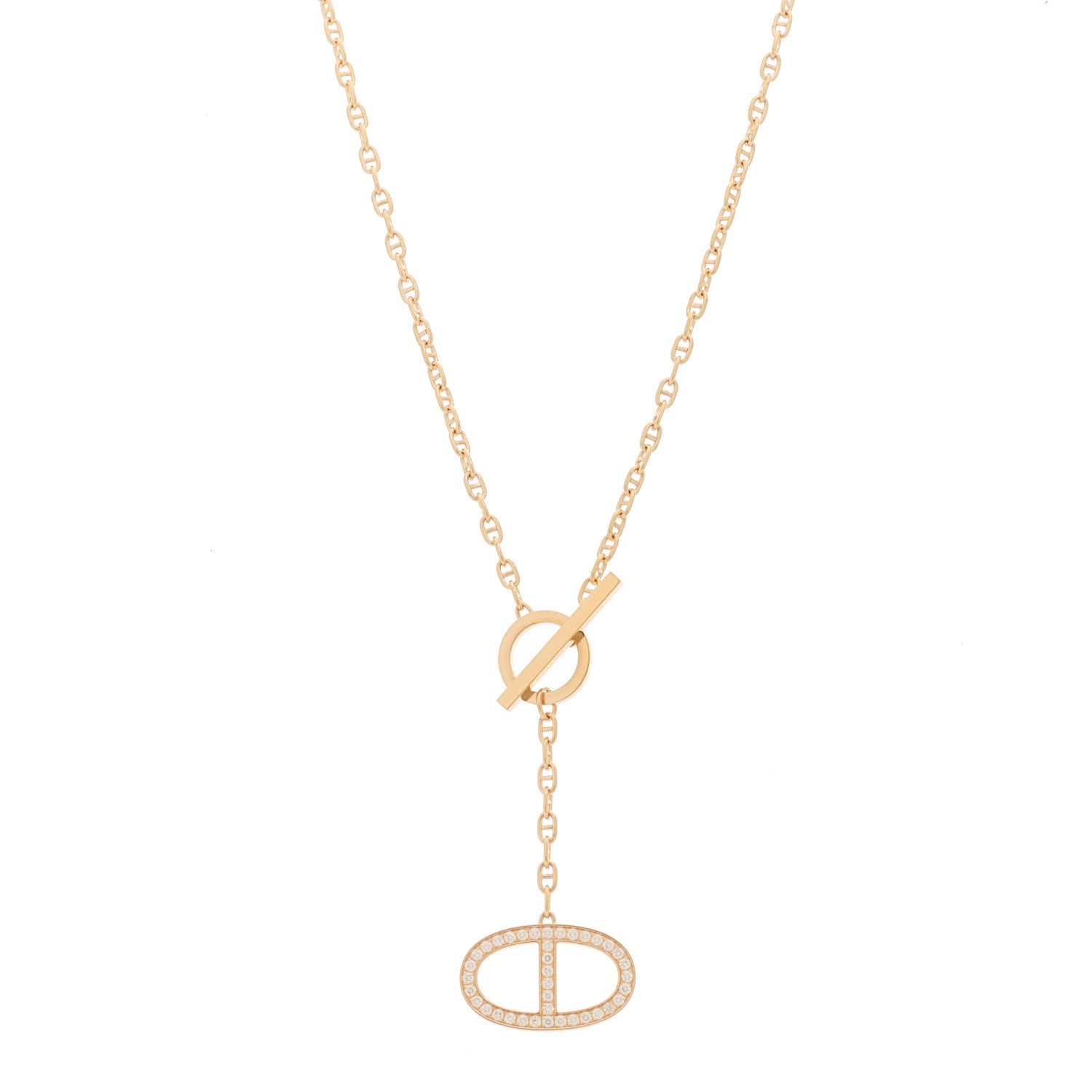 Hermes 18K Rose Gold Diamond GM Chaine D'Ancre Contour Pendant Necklace ST 1 of 7