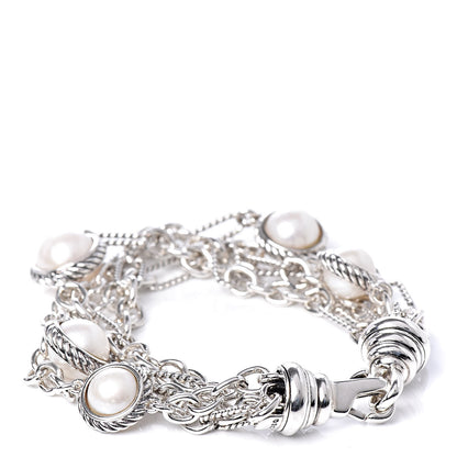 David Yurman Sterling Silver 18K Yellow Gold Pearl Four Row Figaro Bracelet 3 of 5