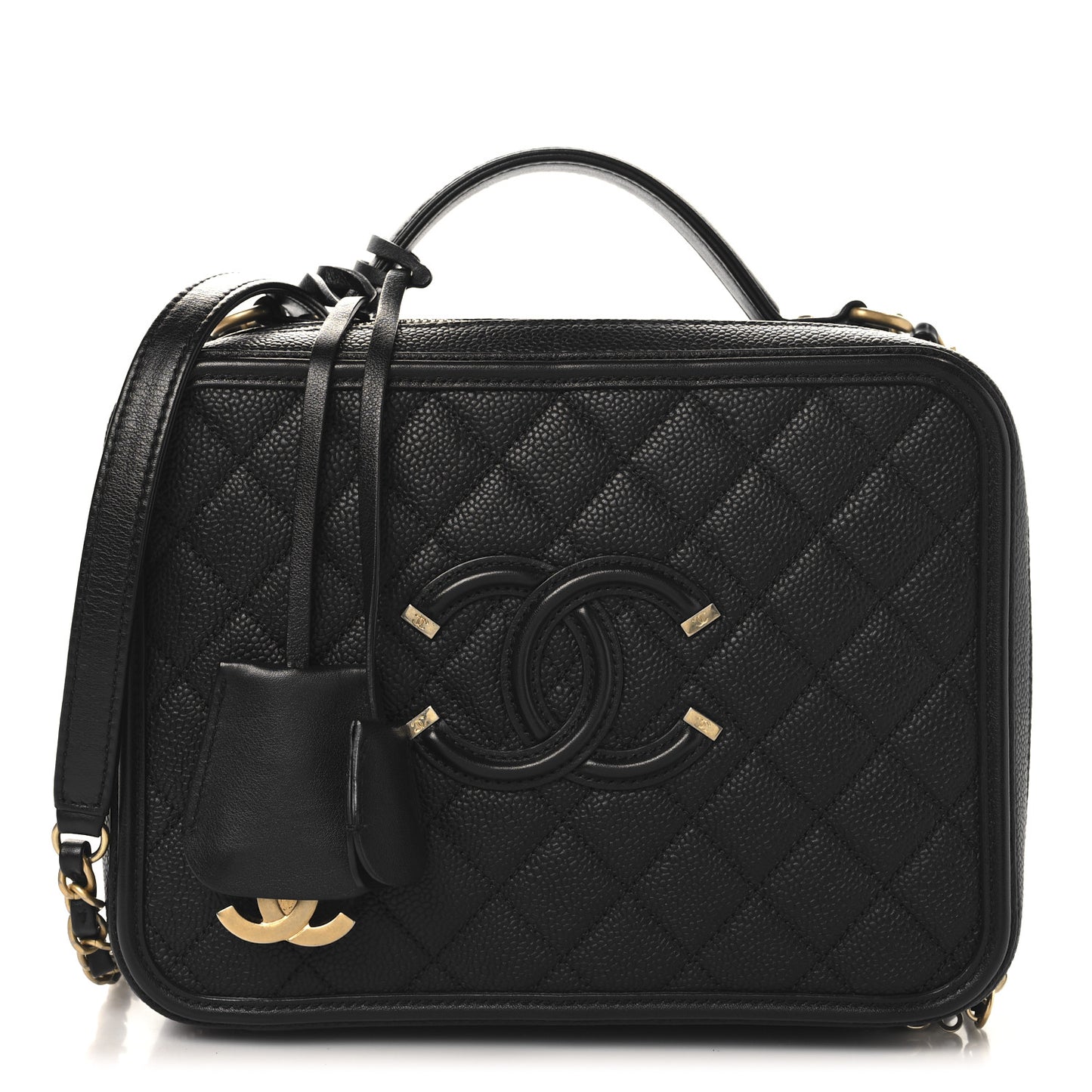 Caviar Quilted Large CC Filigree Vanity Case Black