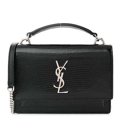 Saint Laurent Calfskin Lizard Embossed Monogram Sunset Chain Wallet Black 1 of 10