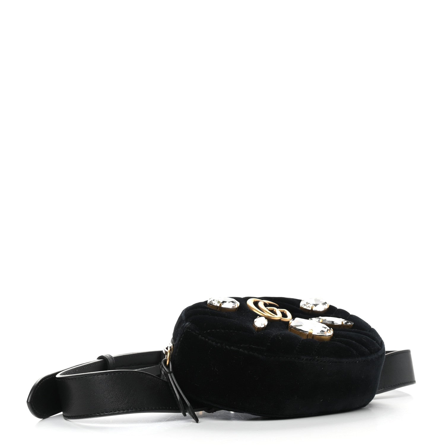 Gucci Velvet Matelasse Marquise Crystals GG Marmont Belt Bag 85 34 Black 4 of 9