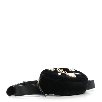 Gucci Velvet Matelasse Marquise Crystals GG Marmont Belt Bag 85 34 Black 4 of 9