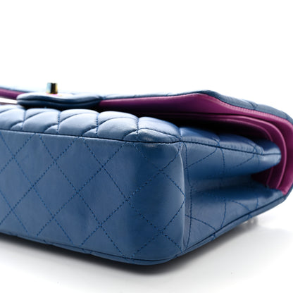 Chanel Lambskin Quilted Medium Double Flap Blue Pink 10 of 11