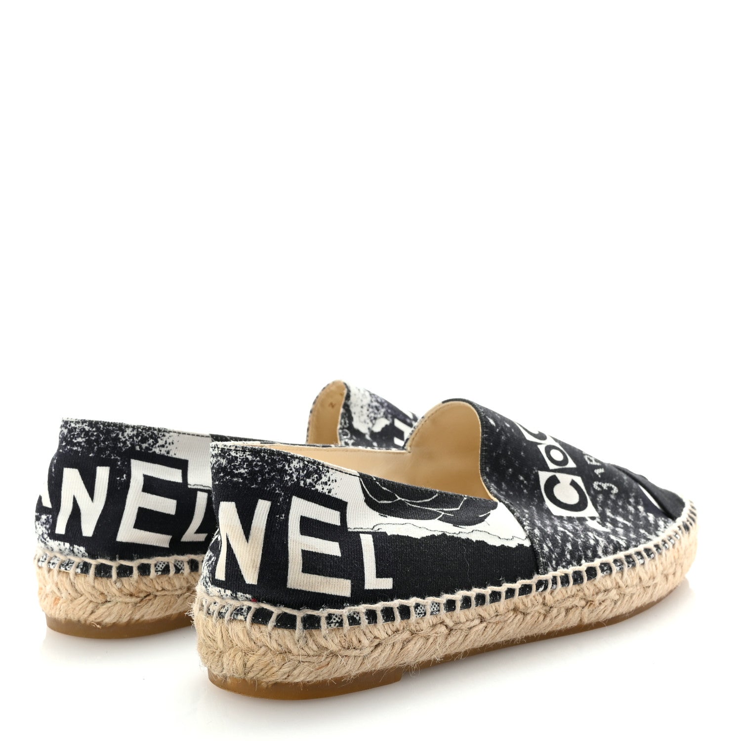 Chanel Printed Canvas Grosgrain 31 Rue Cambon Espadrilles 38 Black White 5 of 11
