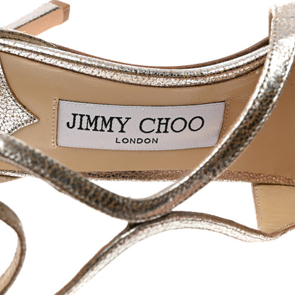 Jimmy Choo Glitter Calfskin Azia 75 Strap Sandals 38.5 Champagne 6 of 7