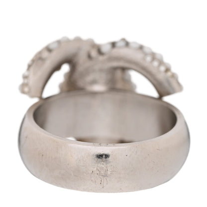 Chanel Crystal Pearl CC Ring 51 5.75 Silver 4 of 10
