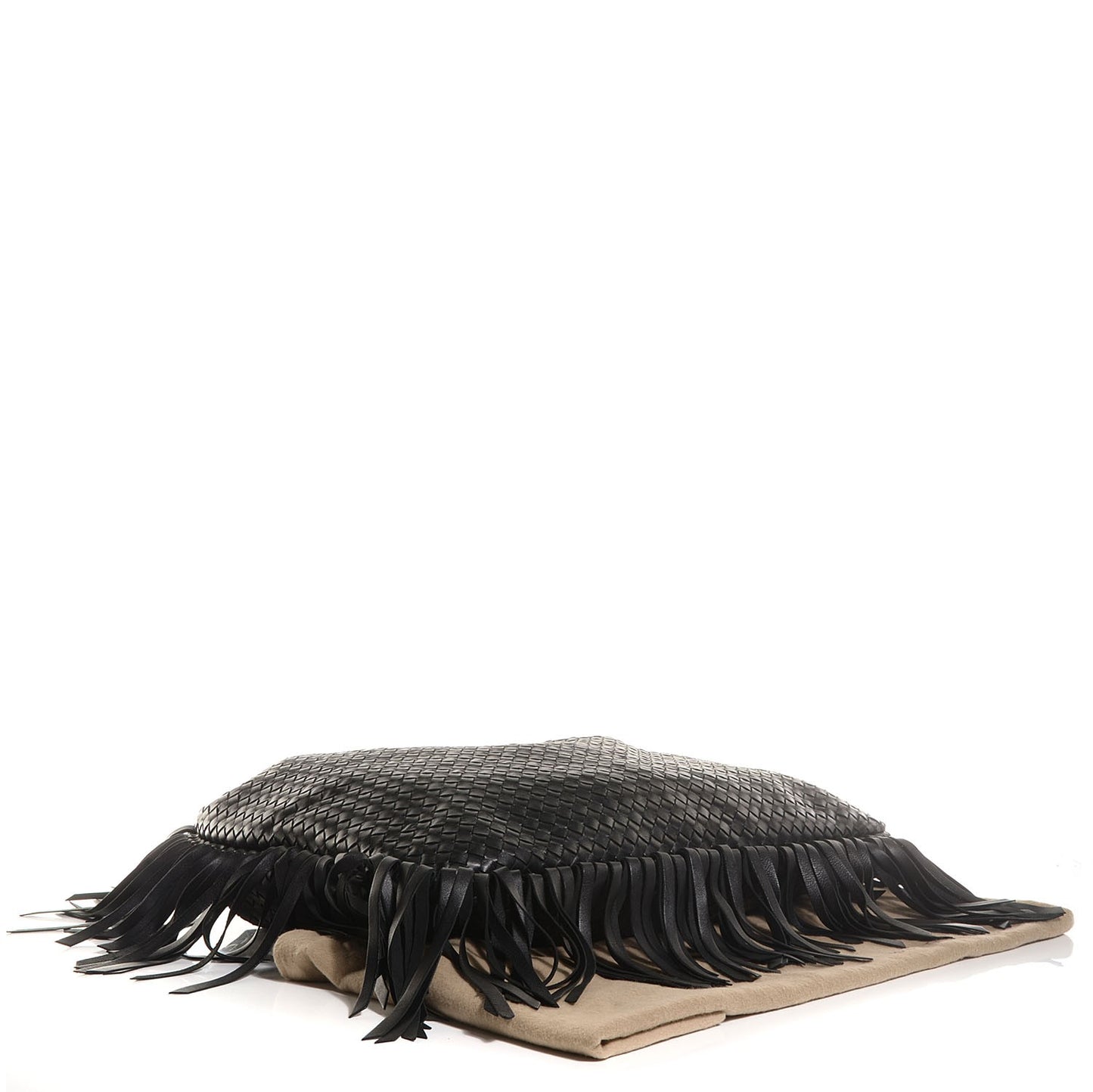 Nappa Intrecciato Veneta Maxi Fringed Hobo Nero Black