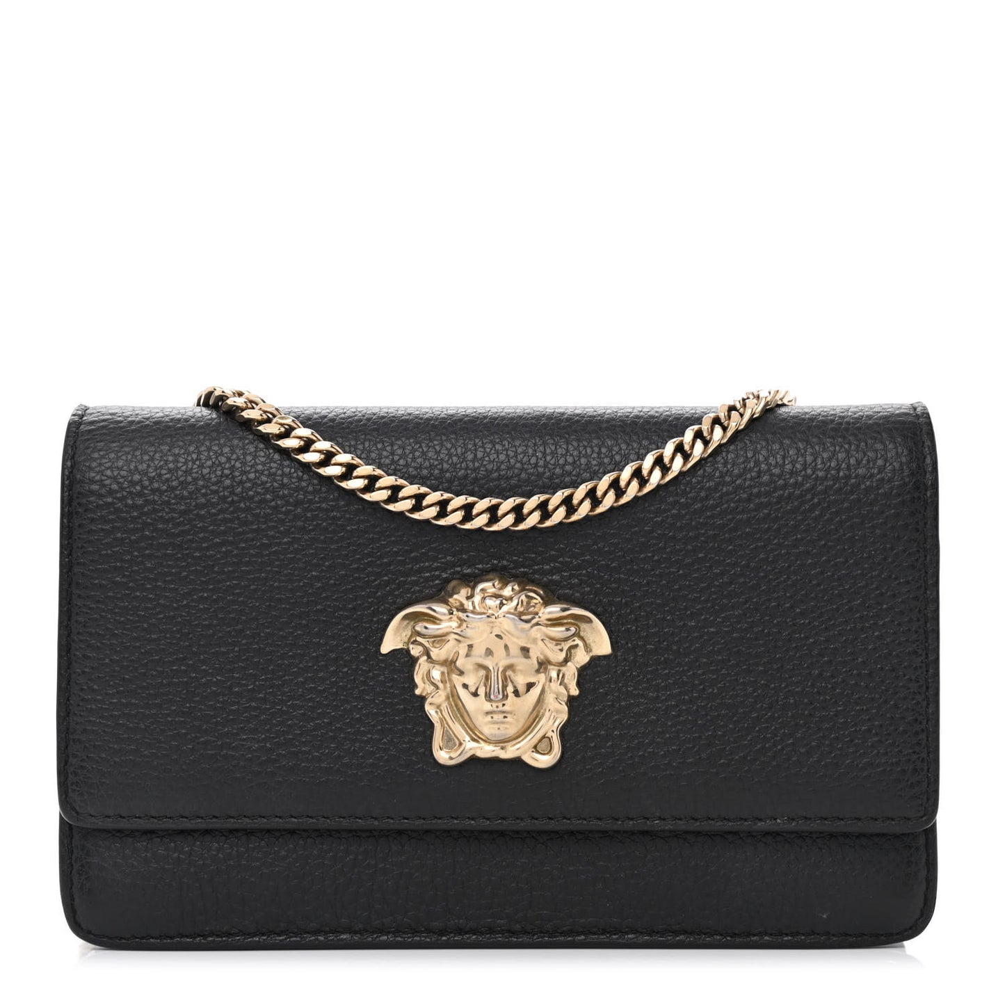 Grained Calfskin Medusa Wallet On Chain Black