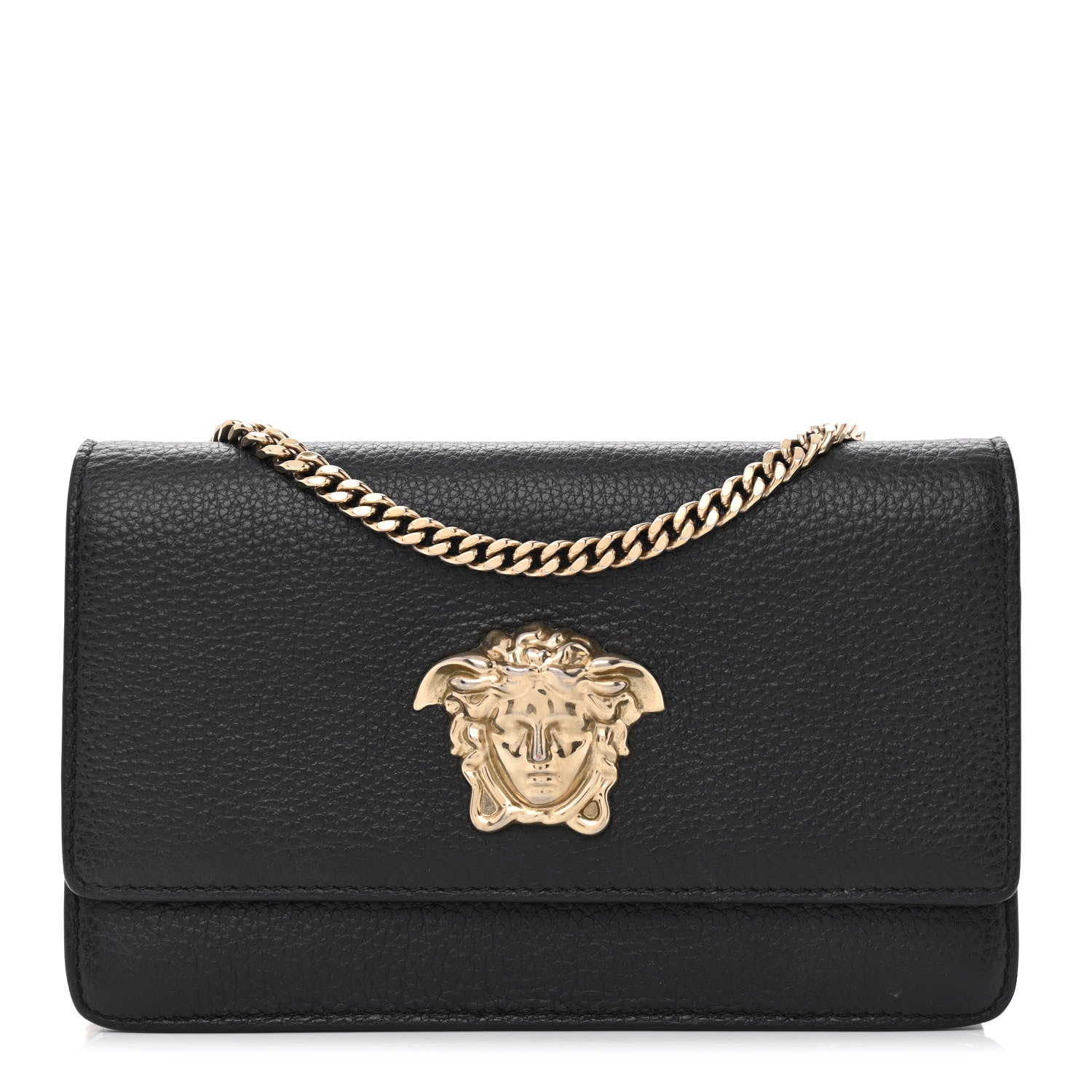 Versace Grained Calfskin Medusa Wallet On Chain Black 1 of 9