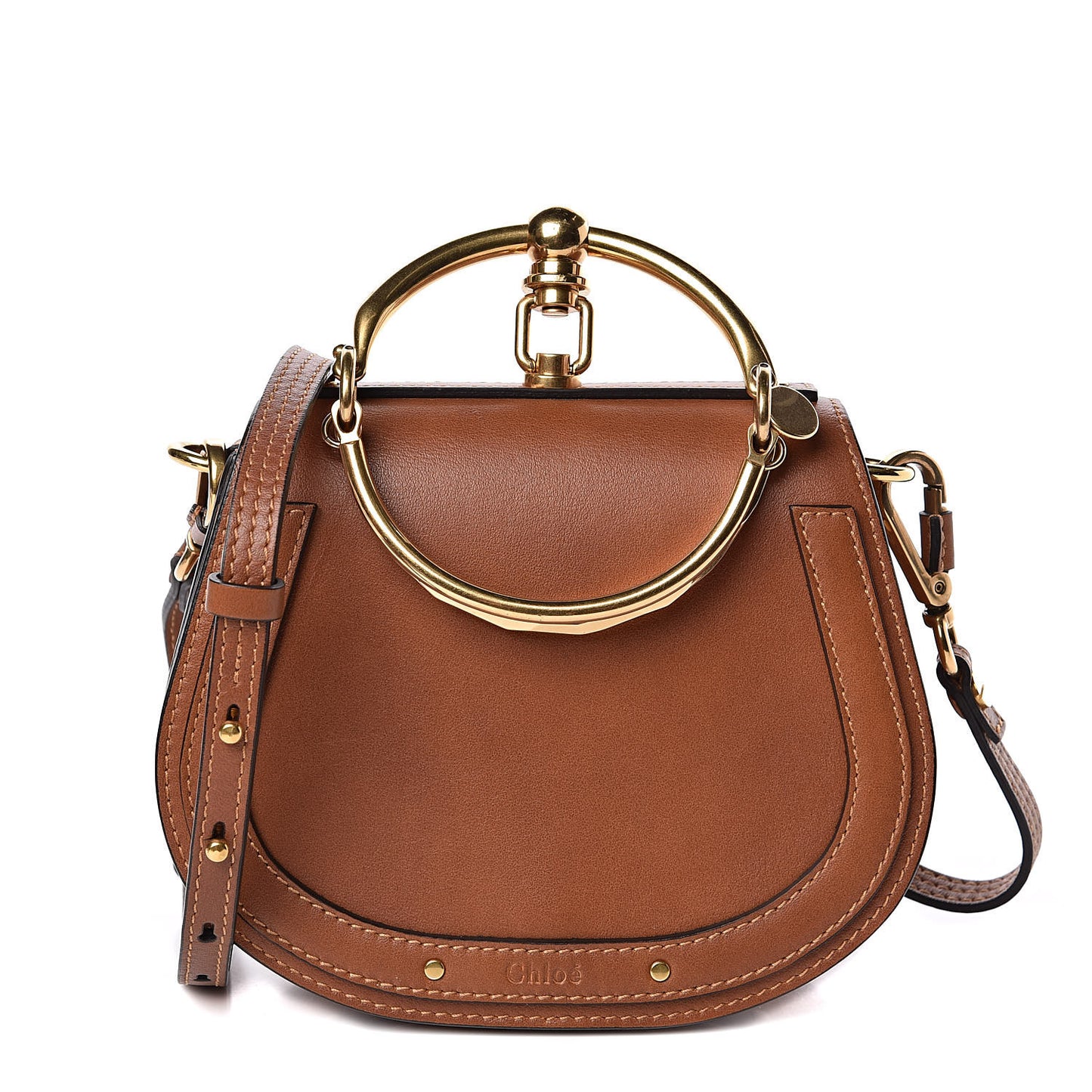 Calfskin Suede Small Nile Bracelet Bag Caramel