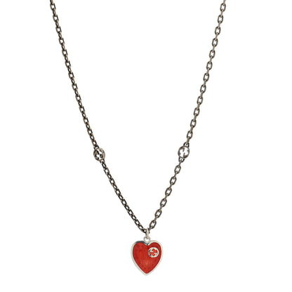 Gucci Sterling Silver Enamel Interlocking G Heart Necklace Red 1 of 5