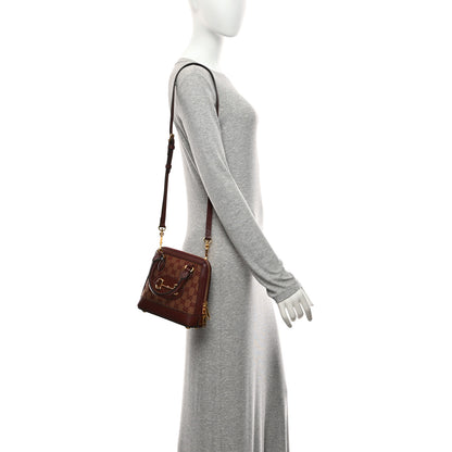 Gucci Monogram Textured Dollar Calfskin Mini Horsebit 1955 Top Handle Bag Sahara Rubino Chardonnay 2 of 10