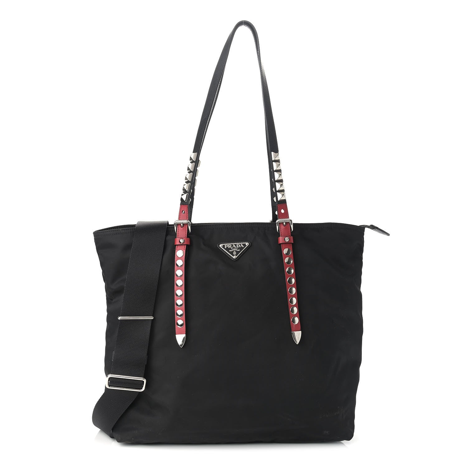 Prada Nylon New Vela Studded Tote Black Fuoco 1 of 12