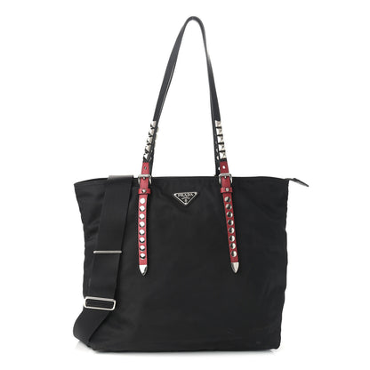 Prada Nylon New Vela Studded Tote Black Fuoco 1 of 12