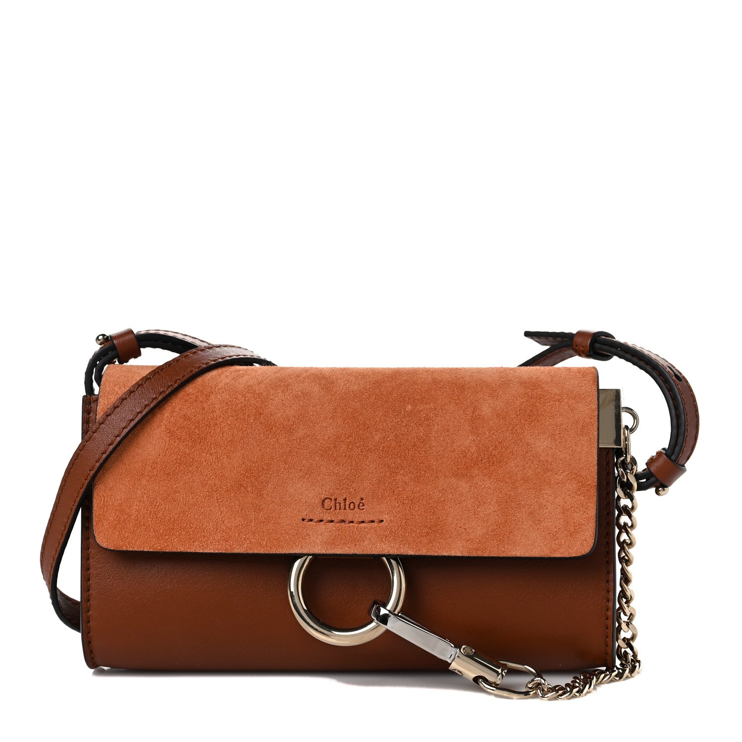 Chloe Suede Calfskin Mini Faye Shoulder Bag Tobacco 1 of 9