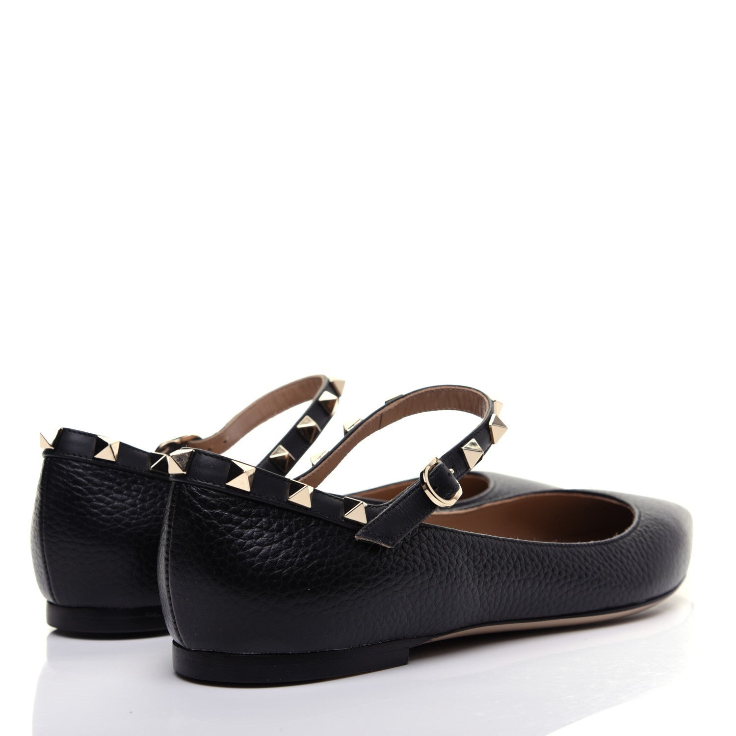 Valentino Garavani Pebbled Calfskin Rockstud Ankle Strap Ballerina Flats 38 Black 3 of 14