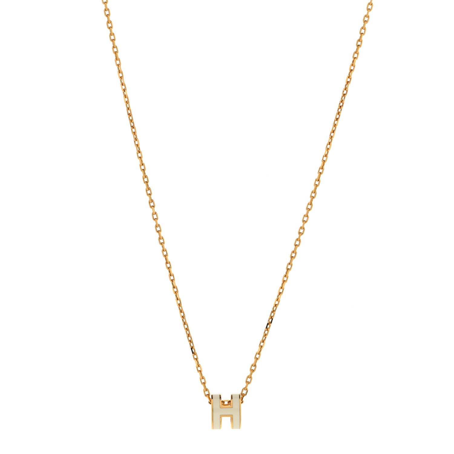 Hermes Lacquered Gold Mini Pop H Pendant Necklace White 1 of 6