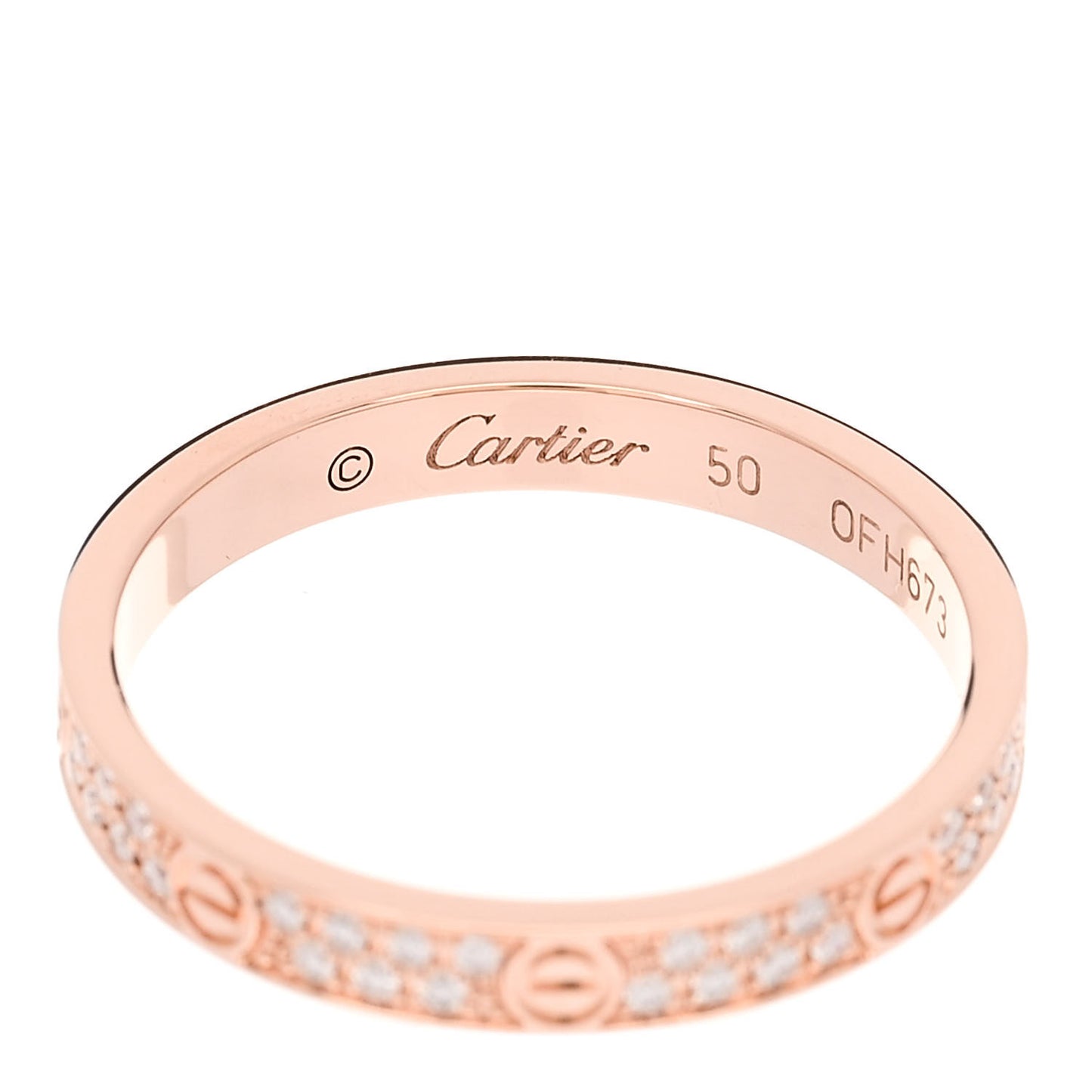 18K Pink Gold Diamond 2.6mm LOVE Paved Band Ring 50 5.25