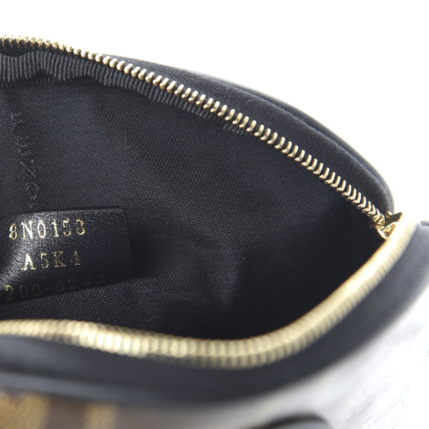Glazed Fabric Vitello Century FF 1974 Stamp Patch Medium Cosmetic Case Mogano Panna Black
