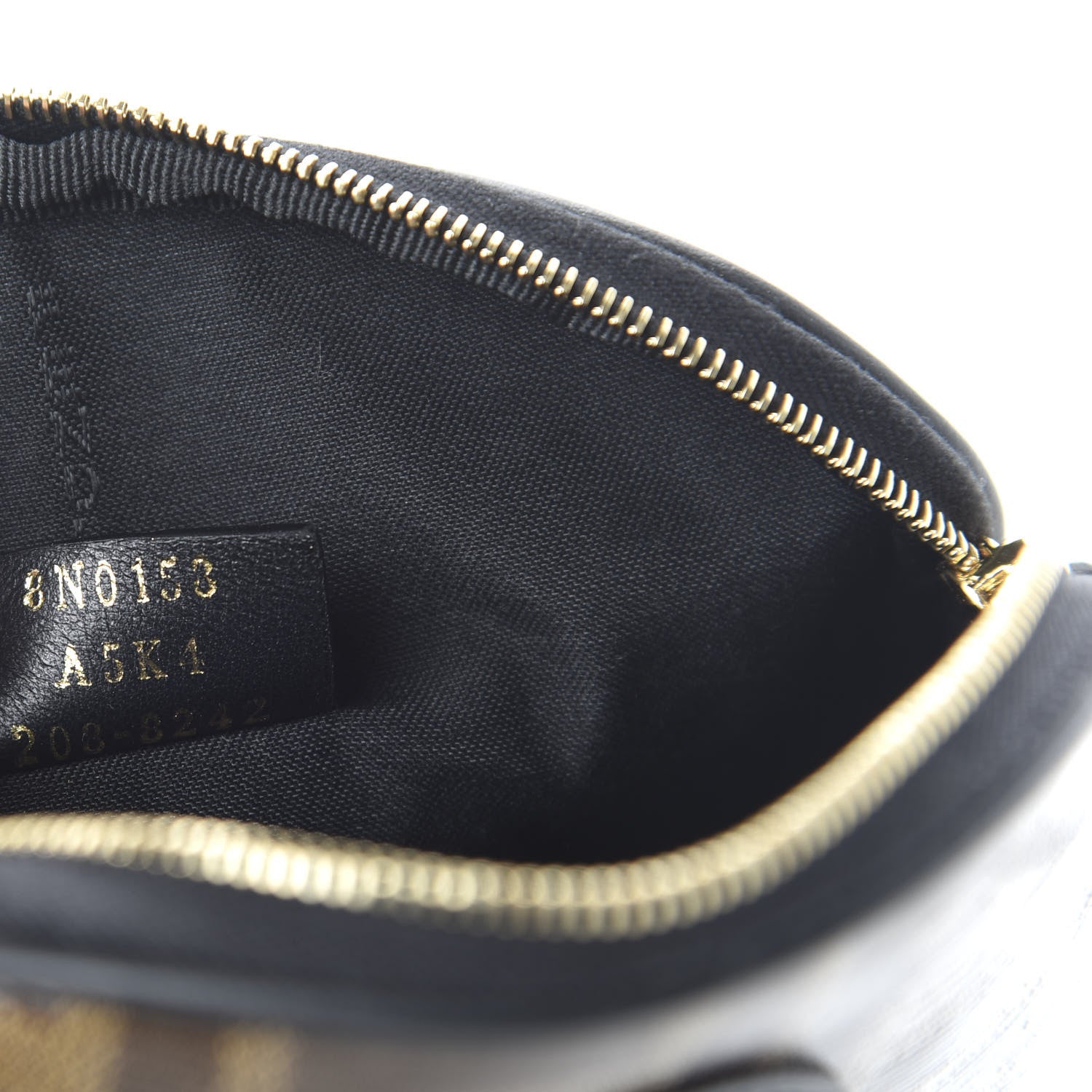 Fendi Glazed Fabric Vitello Century FF 1974 Stamp Patch Medium Cosmetic Case Mogano Panna Black 9 of 10