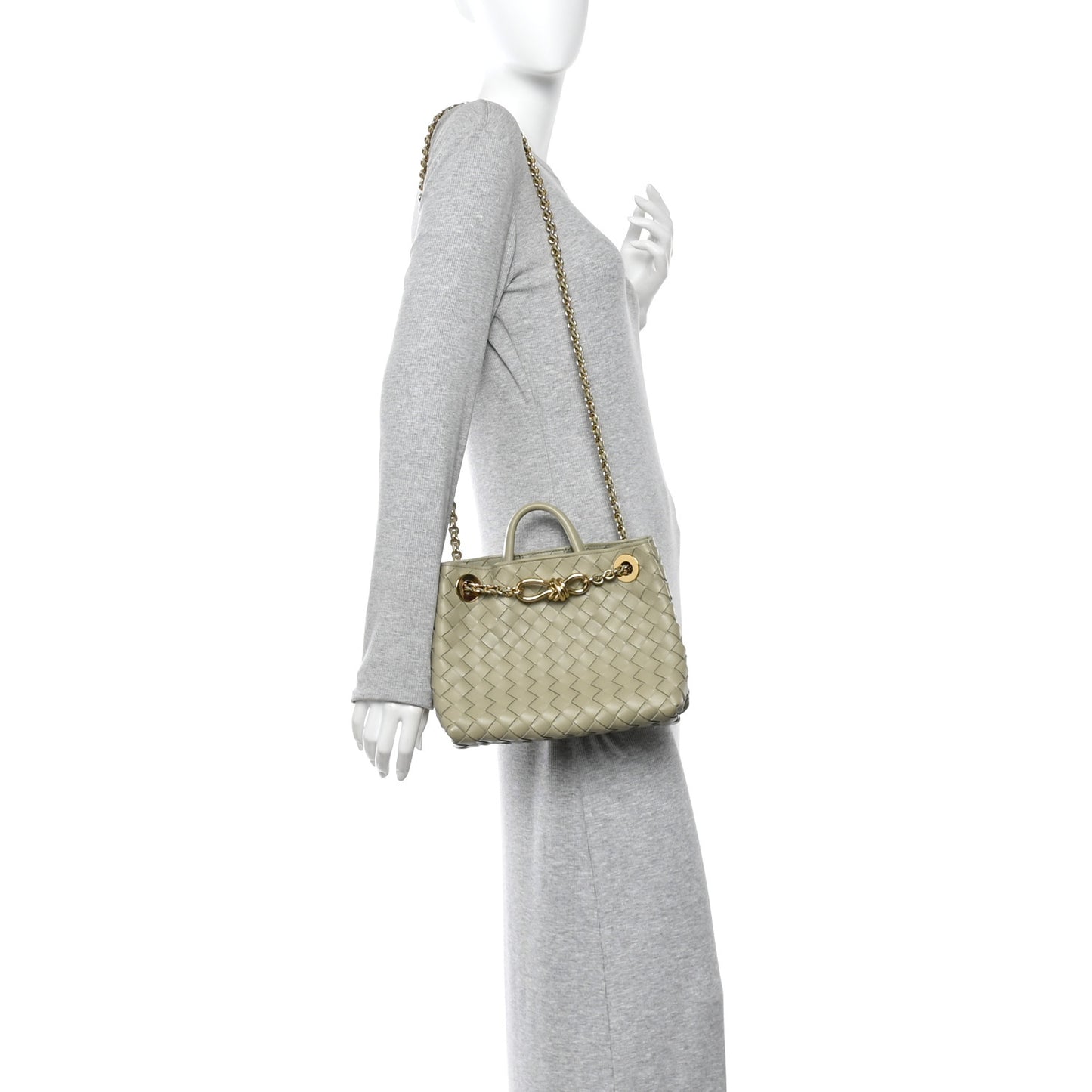 Nappa Intrecciato Small Andiamo With Chain Shoulder Bag Travertine