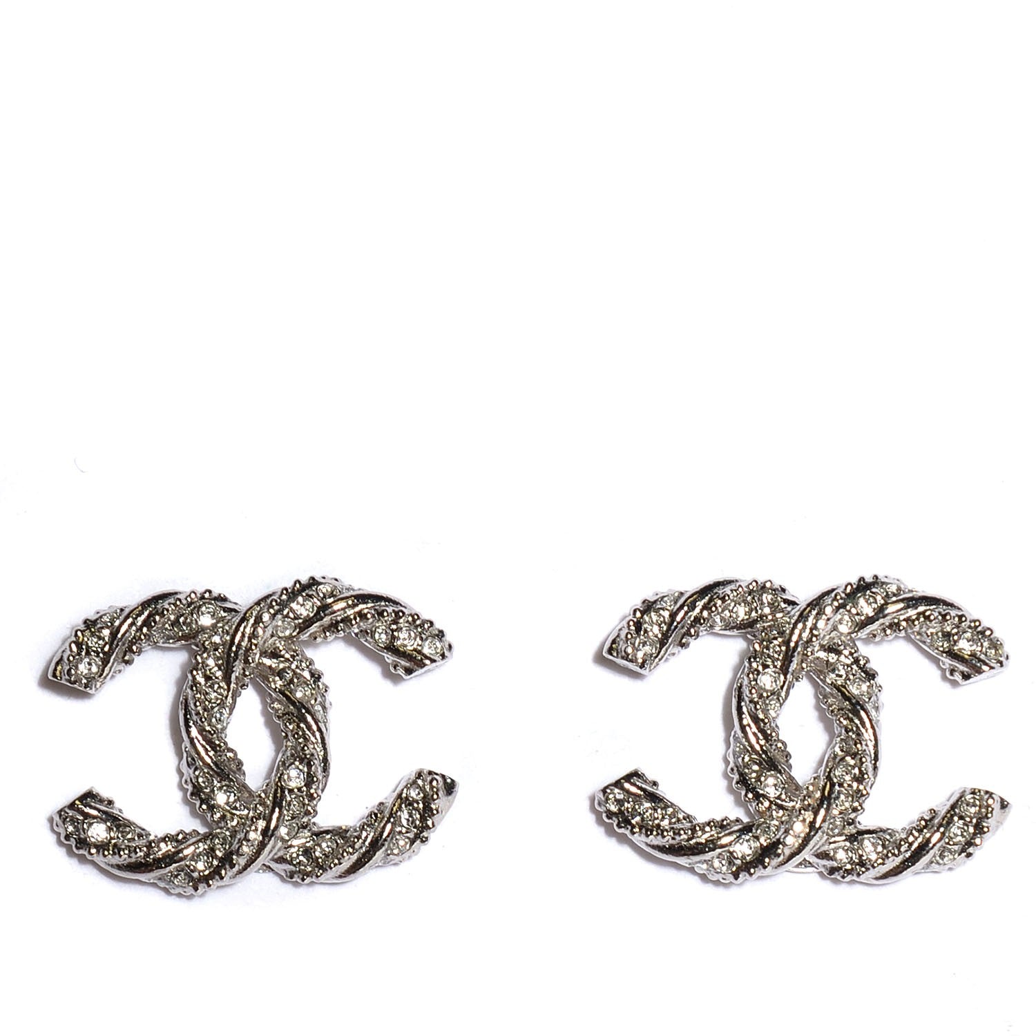 Chanel Crystal CC Twisted Earrings Silver 1 of 5