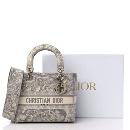 Christian Dior Canvas Toile De Jouy Reverse Embroidered Medium Lady D-Lite Gray 10 of 10