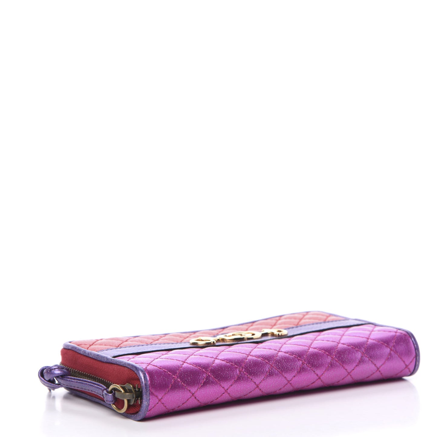 Laminated Nappa Trapuntata Zumi Zip Around Wallet Rosso Fuxia Bizantin