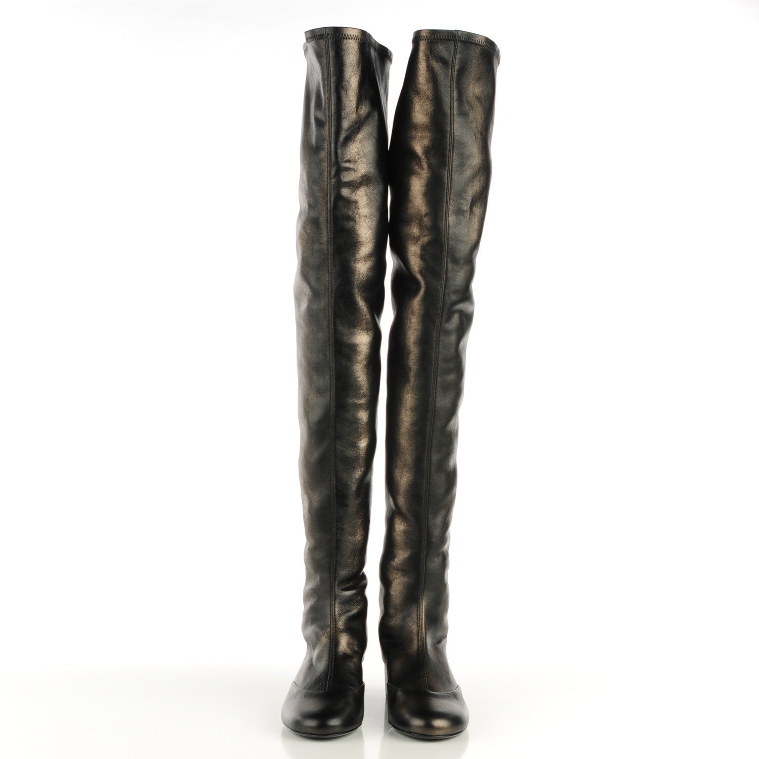 Chanel Metallic Lambskin Over the Knee Boots 36 Dark Grey 2 of 7