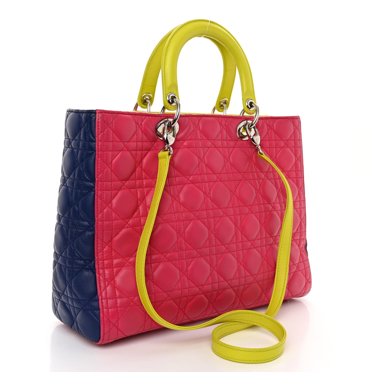 Lambskin Cannage Large Tri-Color Lady Dior Pink Blue Yellow