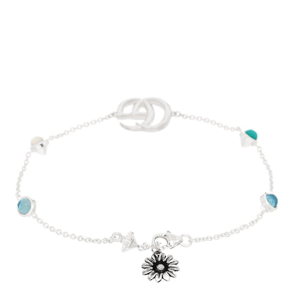Gucci Sterling Silver Blue Topaz Mother of Pearl Resin Double G Flower Bracelet Turquoise 2 of 4