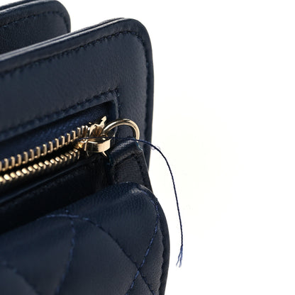 Chanel Lambskin Quilted Square Front Pocket Clutch With Chain Navy Blue 12 of 14