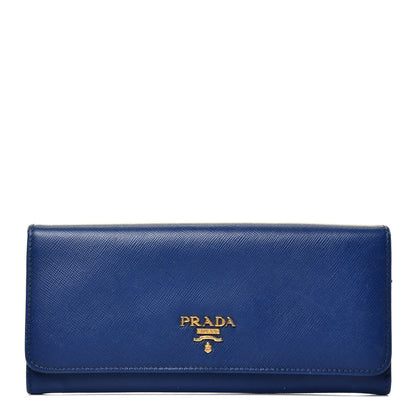 Prada Saffiano Metal Continental Flap Wallet Bleuette 1 of 7