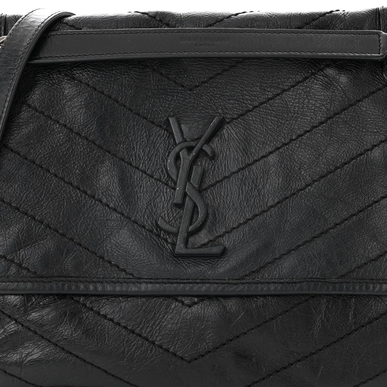 Saint Laurent Crinkled Calfskin Matelasse Monogram Medium Niki Chain Satchel Black 8 of 11