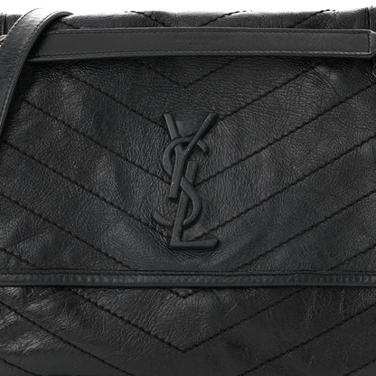 Saint Laurent Crinkled Calfskin Matelasse Monogram Medium Niki Chain Satchel Black 8 of 11