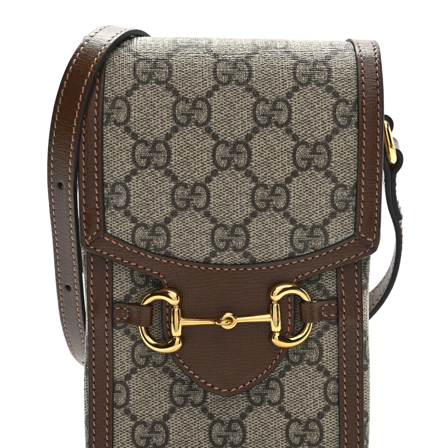 GG Supreme Monogram Mini Horsebit 1955 Crossbody Bag Beige Brown Sugar