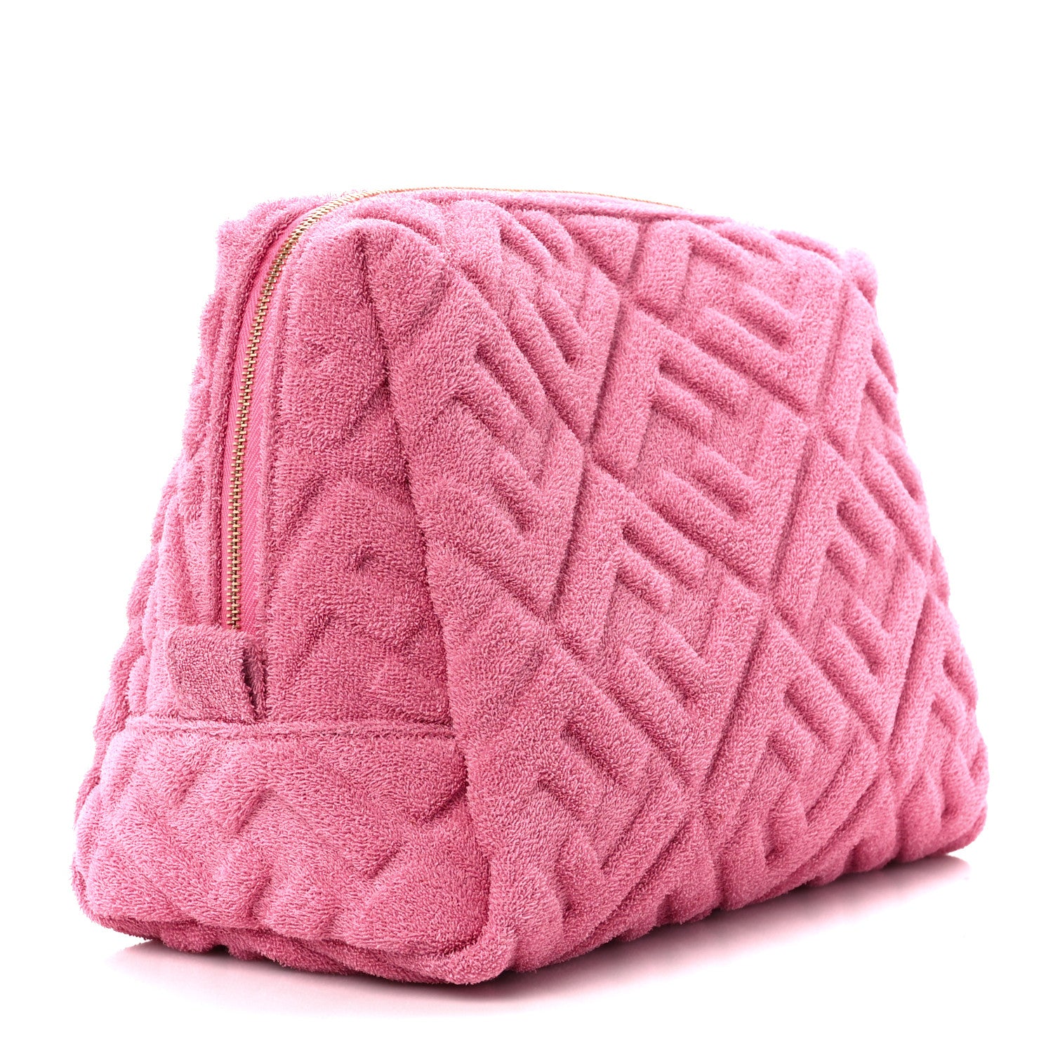 Fendi Terry Cloth Vitello Century Matte FF 1974 Embossed Medium Trapezoid Beauty Pouch Lollypop 3 of 10