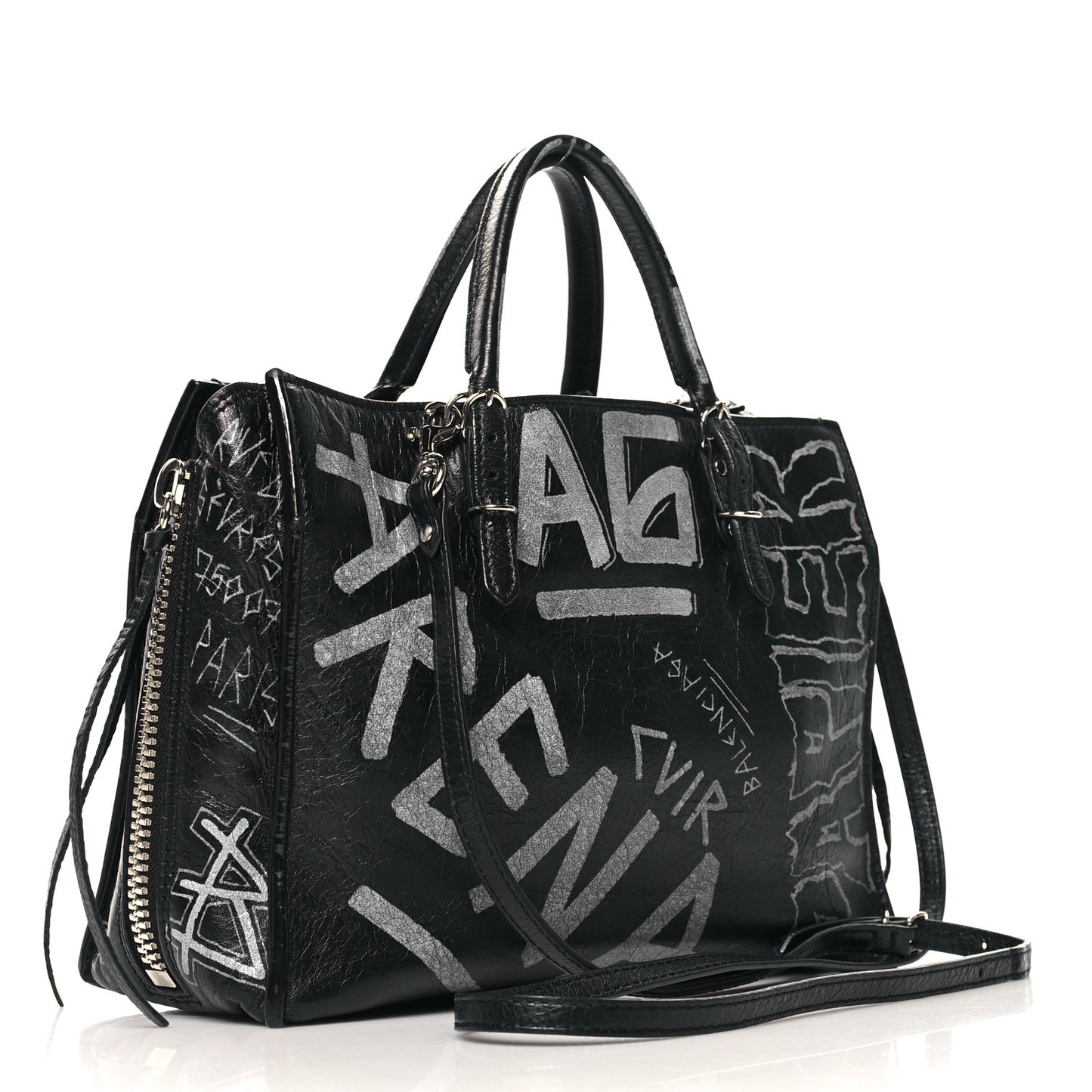 Agneau Graffiti Papier A6 Zip Around Tote Black White
