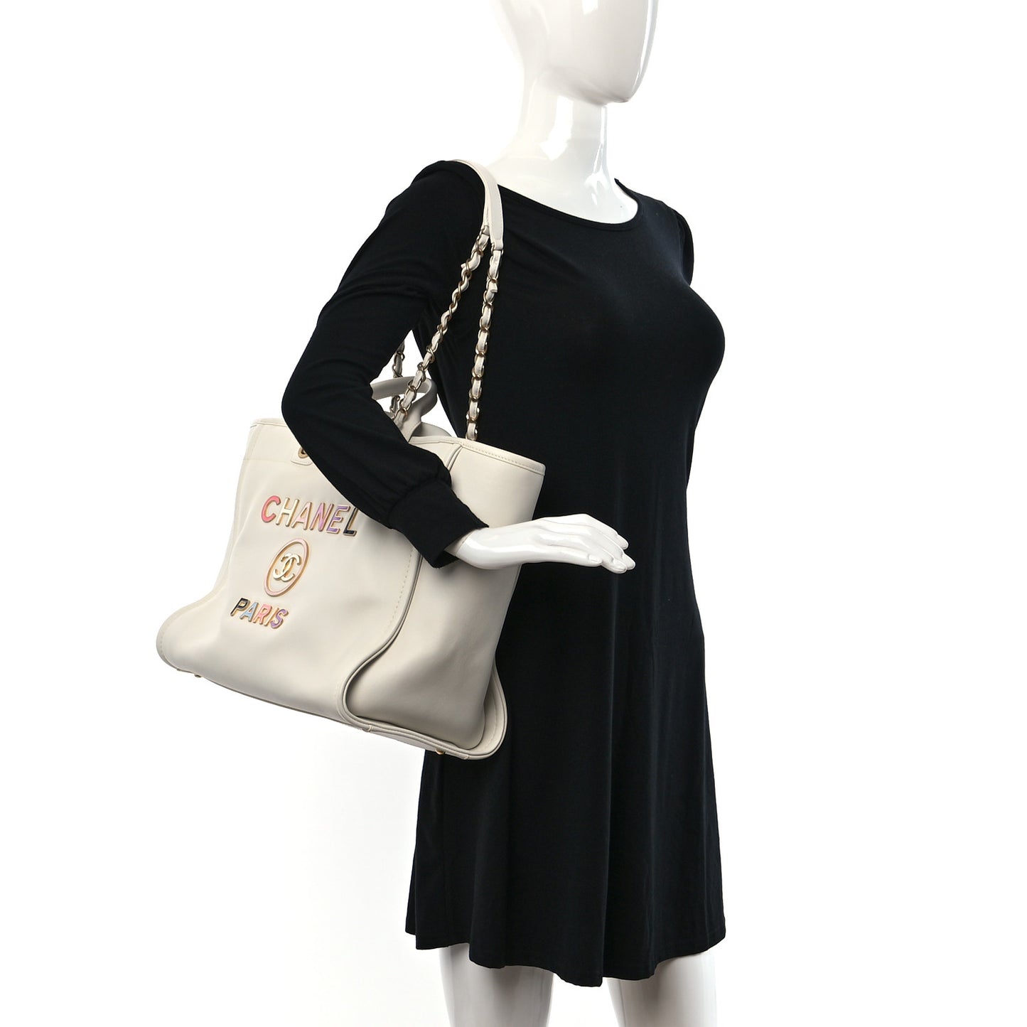 Calfskin Medium Deauville Tote White Multicolor