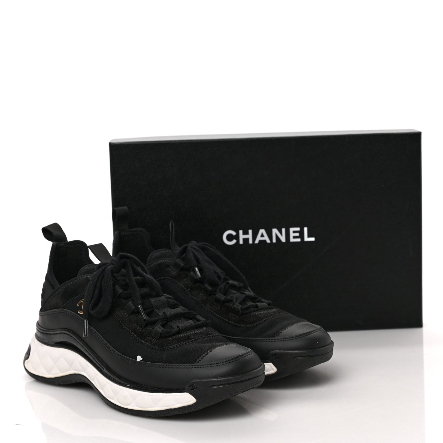 Velvet Calfskin Mixed Fibers CC Sneakers 38.5 Black