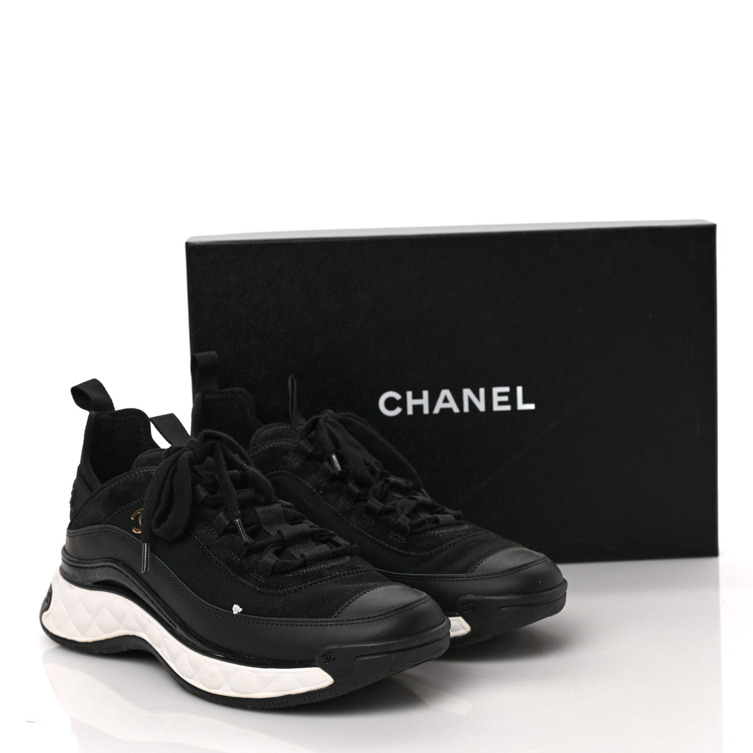 Chanel Velvet Calfskin Mixed Fibers CC Sneakers 38.5 Black 9 of 9
