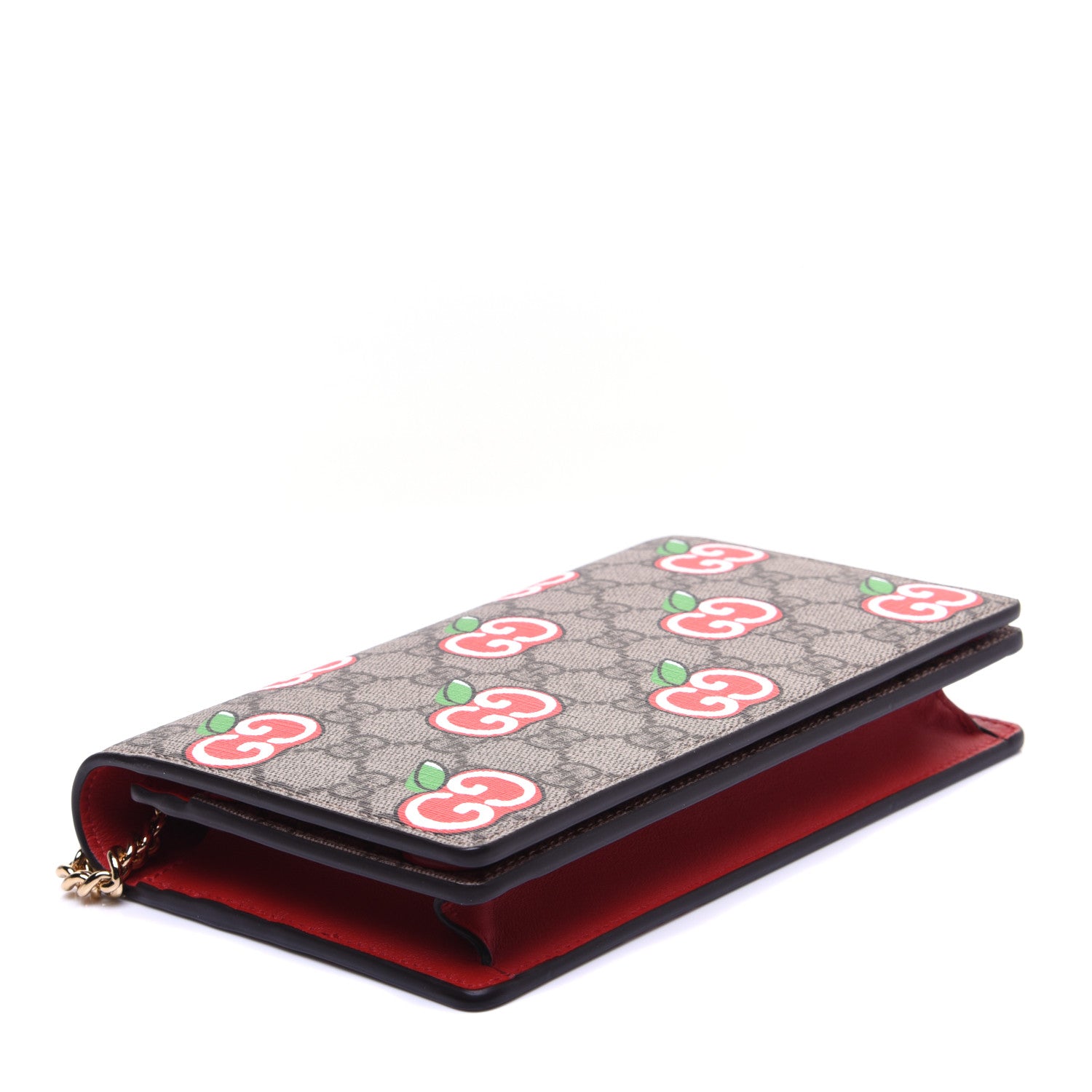 Gucci GG Supreme Monogram Apple Chain Wallet Beige Multicolor Lobster Red 4 of 11