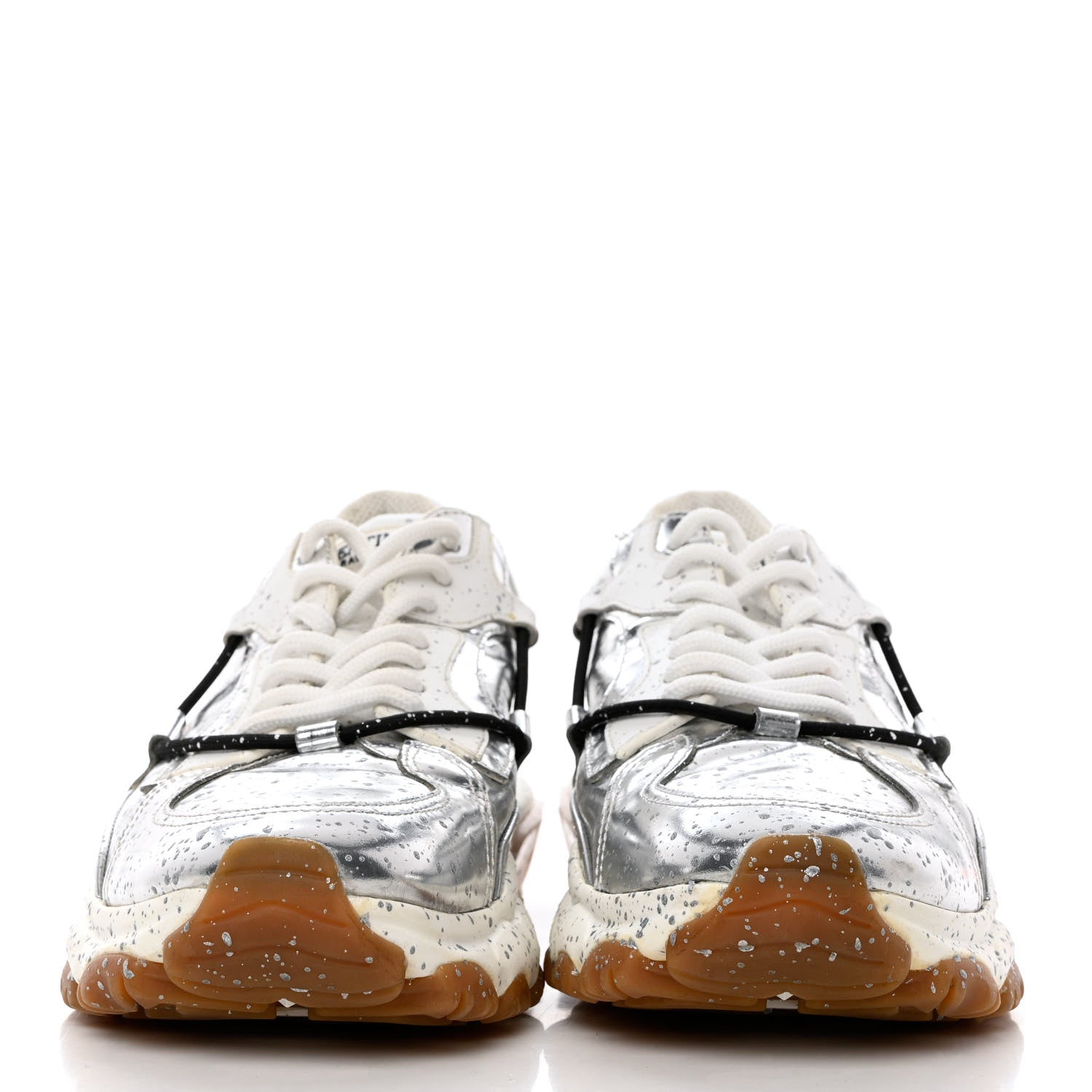 Valentino Garavani Metallic Calfskin Paint Splatter Mens Bounce Sneakers 42 Silver 2 of 11