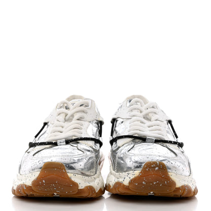 Valentino Garavani Metallic Calfskin Paint Splatter Mens Bounce Sneakers 42 Silver 2 of 11