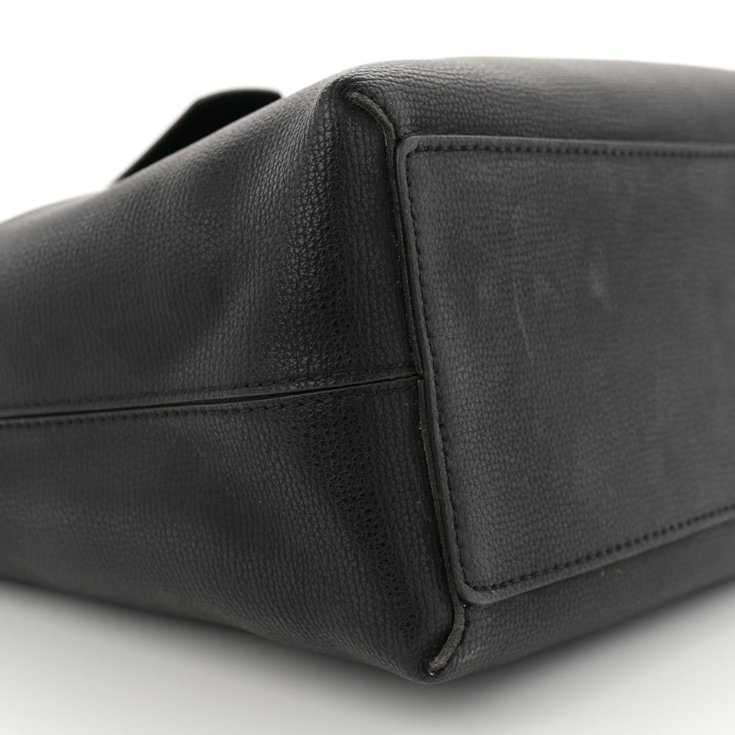 Grainy Calfskin Haymarket Check Medium Reversible Tote Black