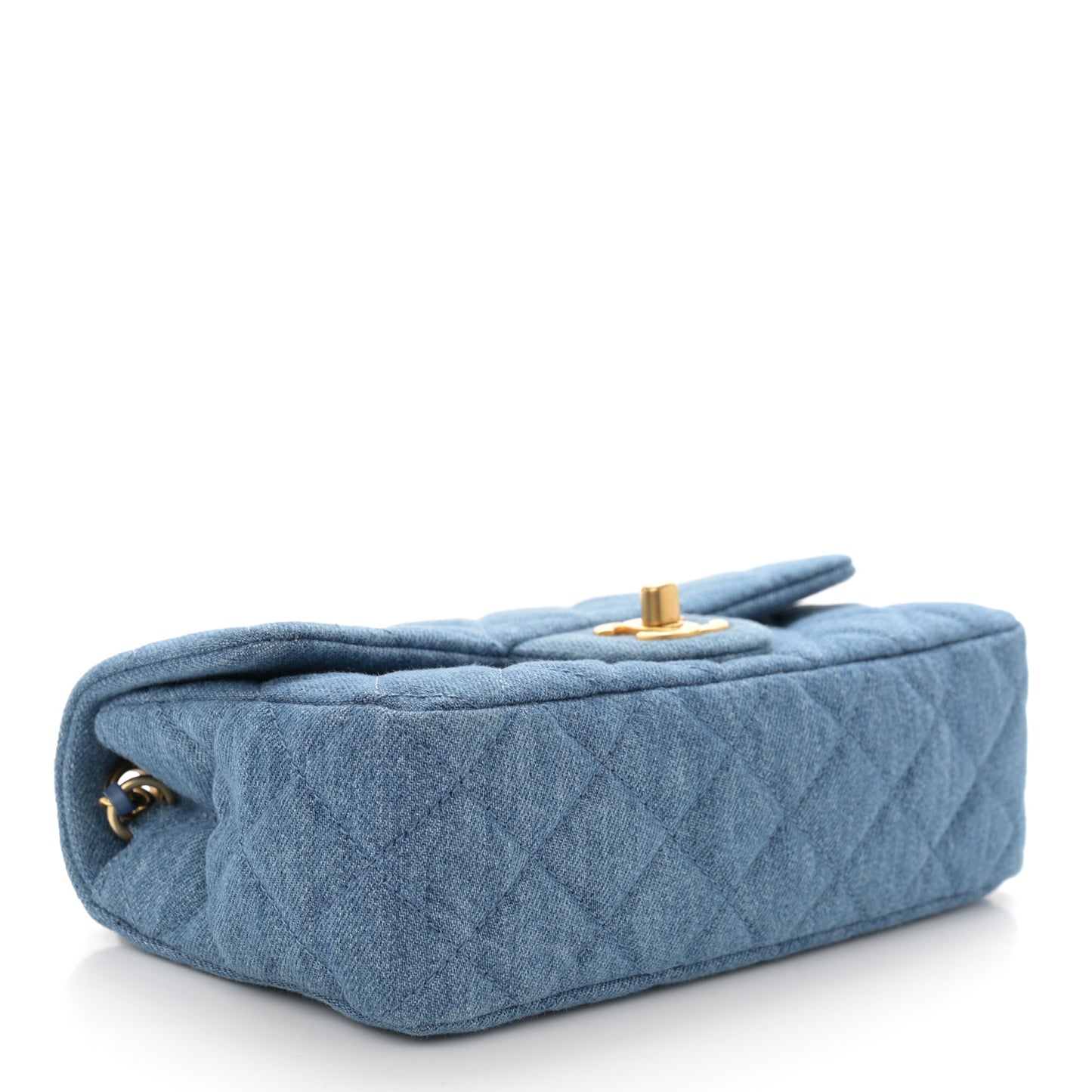 Denim Quilted Mini Pearl Crush Rectangular Flap Blue