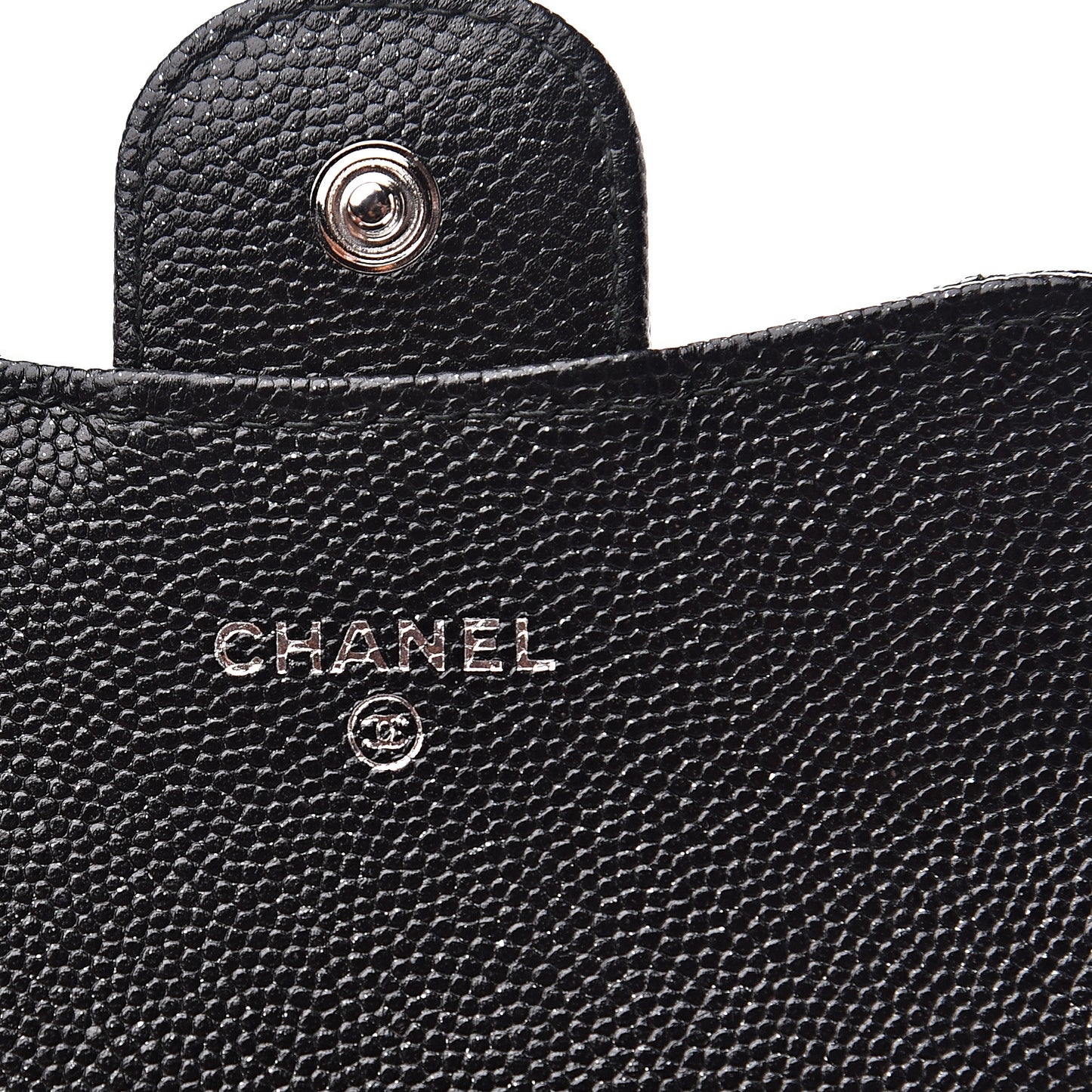 Iridescent Caviar Quilted Flap Card Holder Wallet Black