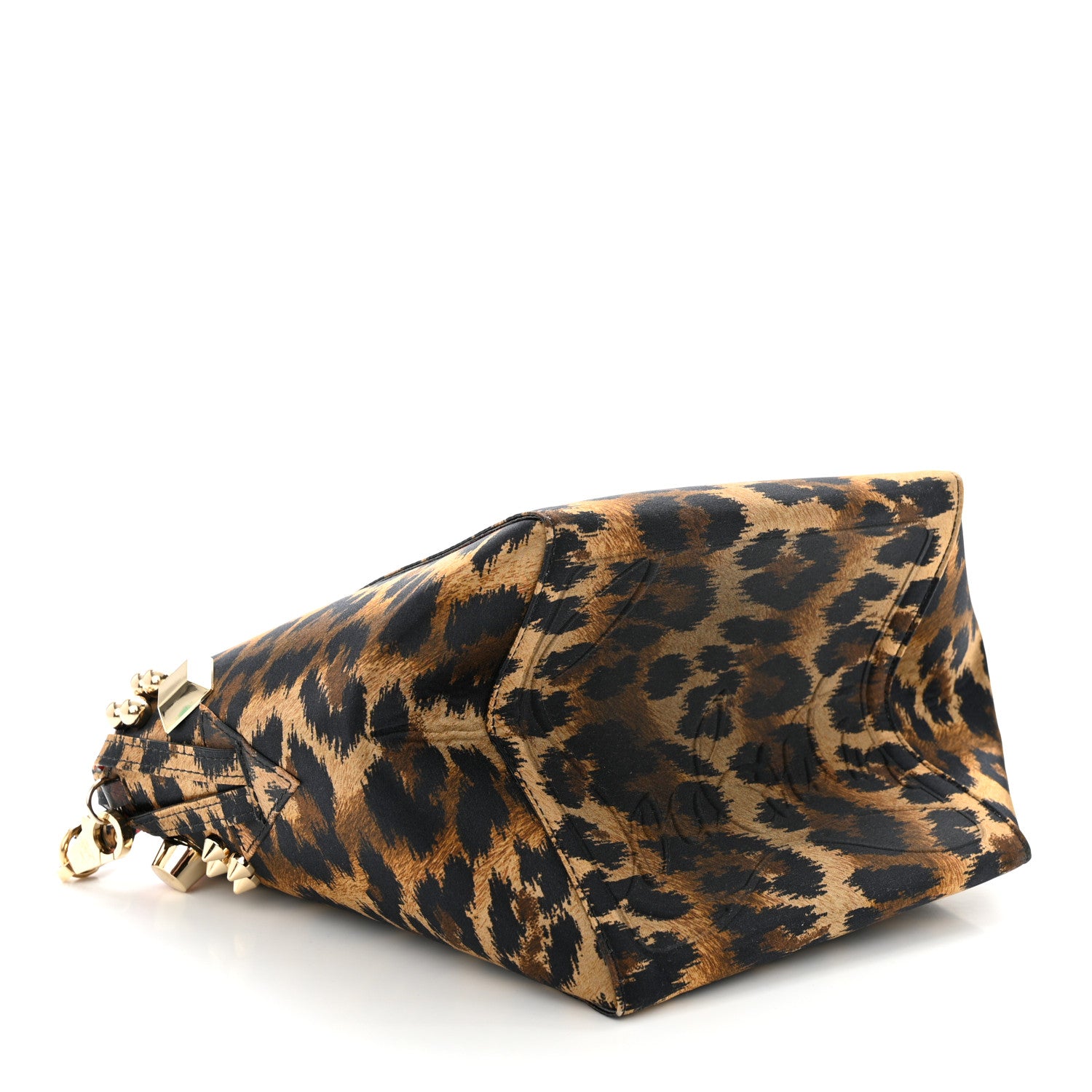 Christian Louboutin Crepe Satin Leopard Print Empire Spike Studded Mini Cabachic Bucket Bag Brown 4 of 10